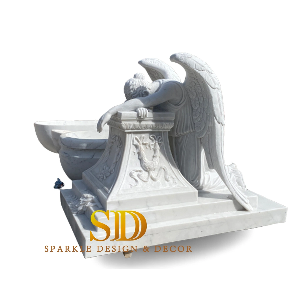 Beautiful Hand Carving White Marble Grave Statue Crying Angel Statue Gravestone Cemetery Statues for Sale